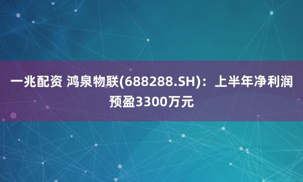 一兆配资 鸿泉物联(688288.SH)：上半年净利润预盈3300万元